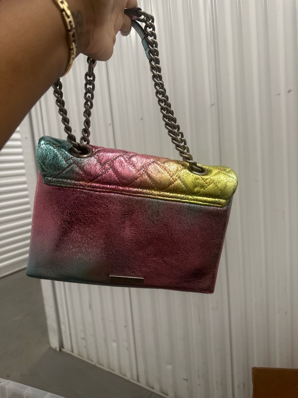 Kurt Geiger Metallic Rainbow Quilted Shoulder Bag - Pink, Green & Gold - Picture 2 of 4